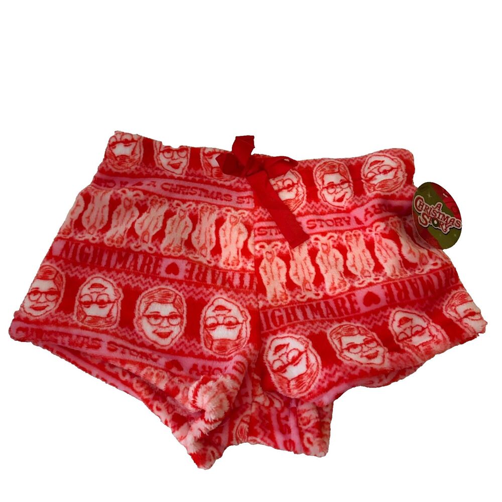A Christmas Story Pajama Shorts Women's Medium Red Fleece Pull On Holiday